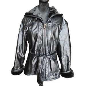 Wilson's Leather Women's Size Small Faux Fur Lined Leather Coat- Vintage